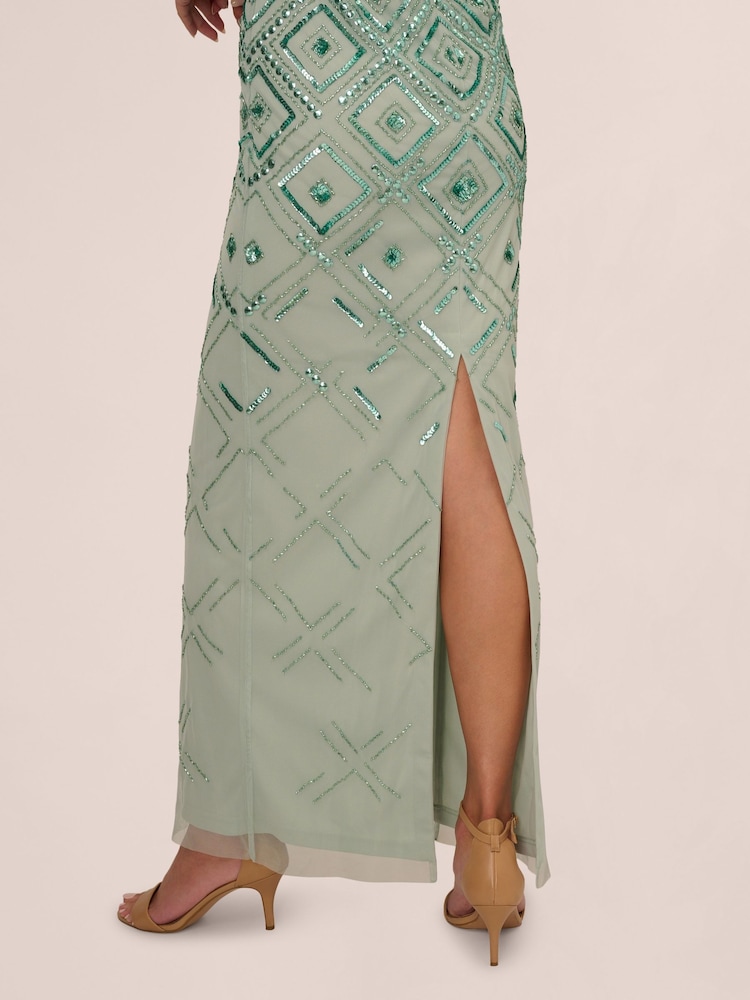 Adrianna Papell Green Beaded Long Column Dress - Image 5 of 7