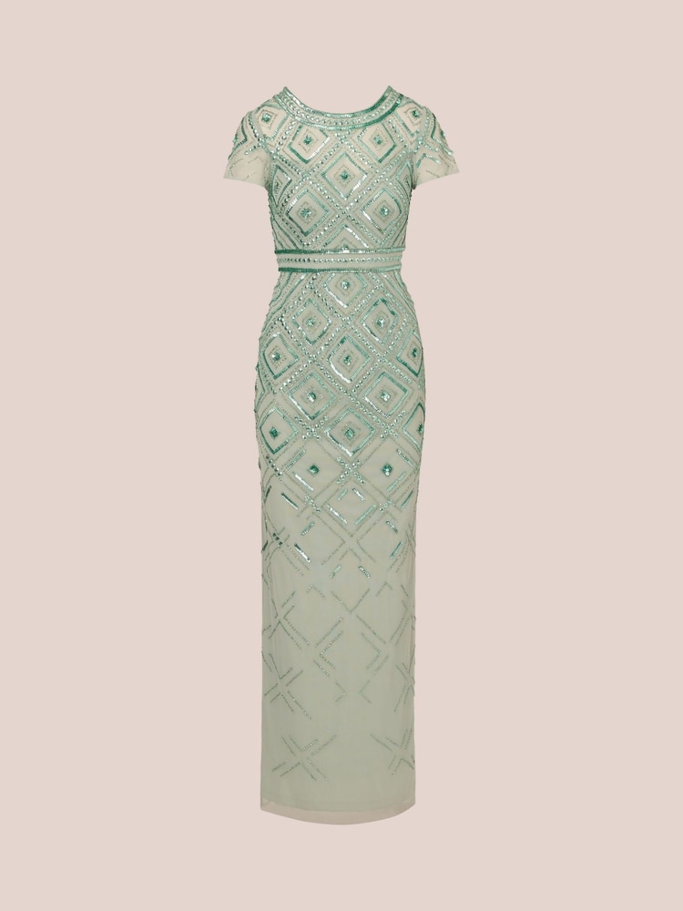 Adrianna Papell Green Beaded Long Column Dress - Image 6 of 7