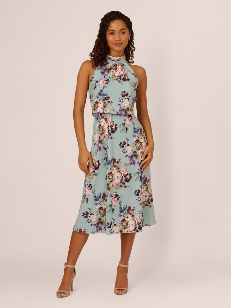 Adrianna Papell Green Blouson Chiffon Midi Dress - Image 1 of 7 Adrianna Papell Green Blouson Chiffon Midi Dress - Image 1 of 7
