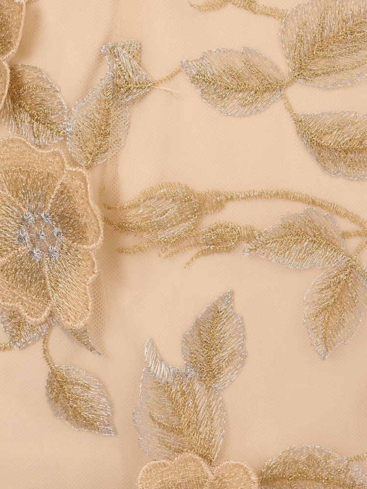 Adrianna Papell Natural Floral Embroidered Godet Gown - Image 7 of 7 Adrianna Papell Natural Floral Embroidered Godet Gown - Image 7 of 7