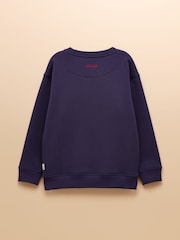 Joules Girls' Mackenzie Navy Blue Embroidered Artwork Sweatshirt With Faux Faur Lining - Image 2 of 4