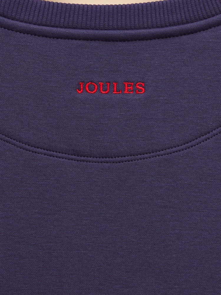 Joules Girls' Mackenzie Navy Blue Embroidered Artwork Sweatshirt With Faux Faur Lining - Image 4 of 4