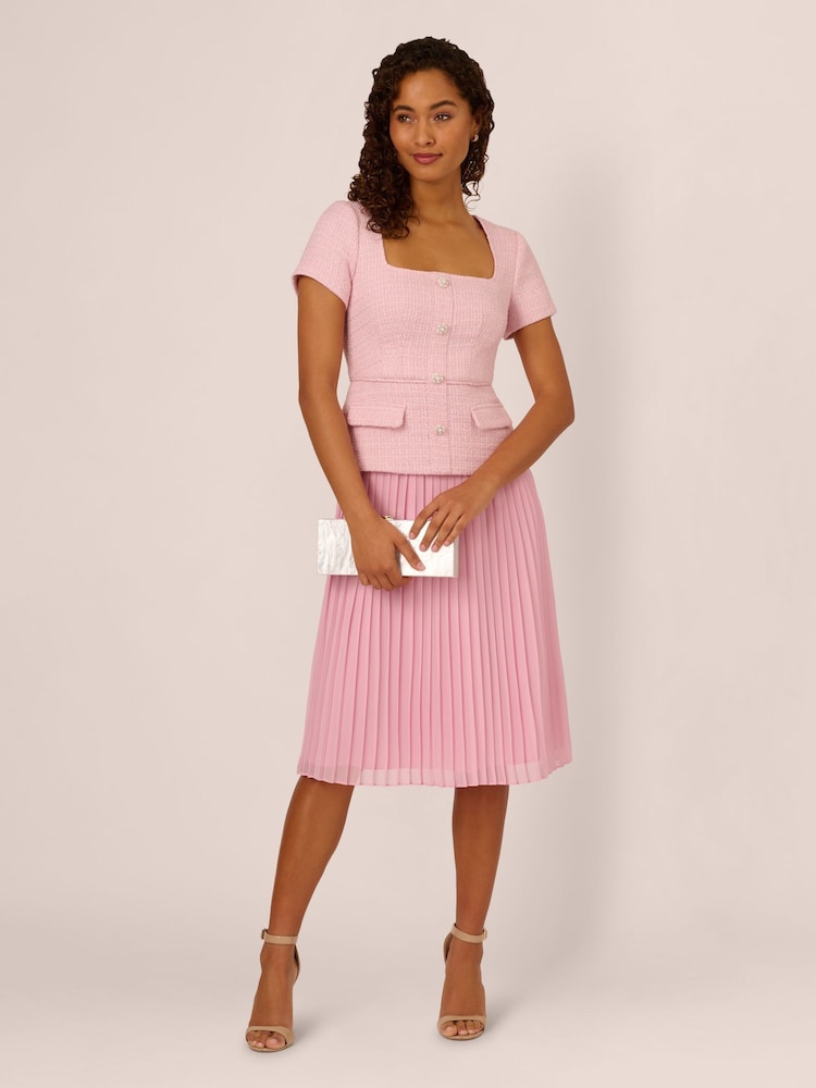 Adrianna Papell Pink Boucle Combo Midi Dress - Image 4 of 7
