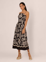 Adrianna by Adrianna Papell Printed Midi Black Dress - Image 1 of 7