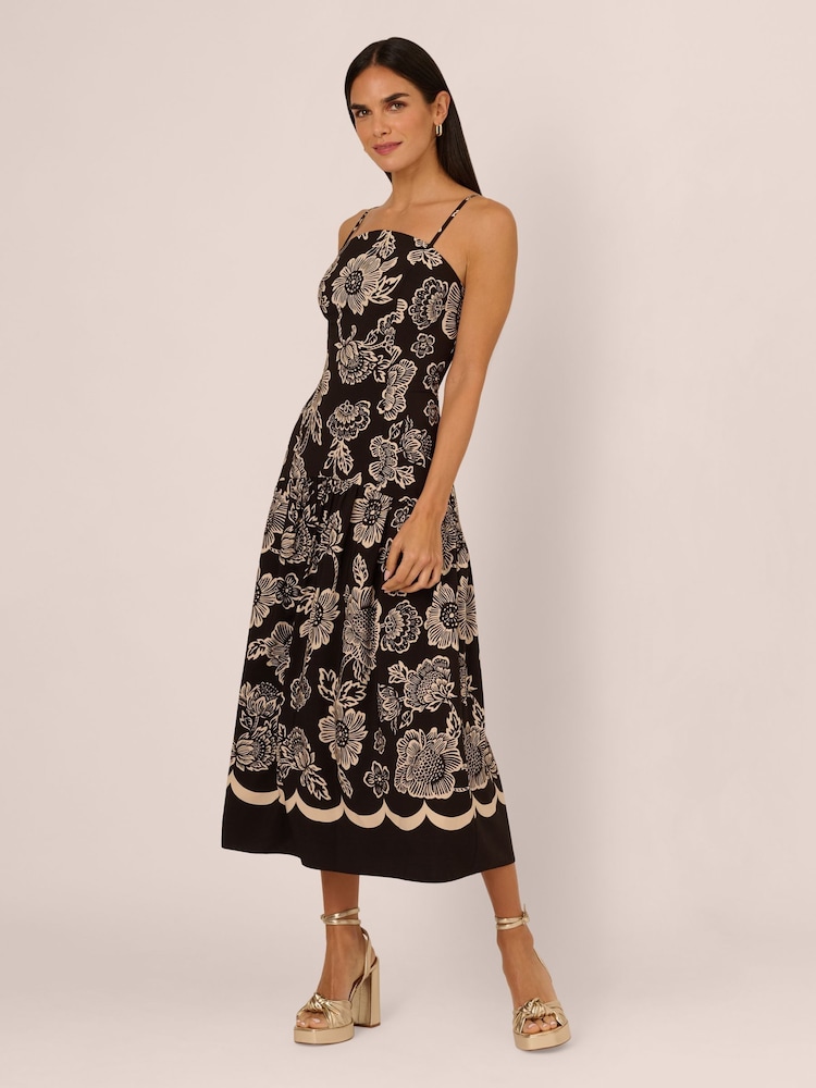 Adrianna by Adrianna Papell Printed Midi Black Dress - Image 1 of 7