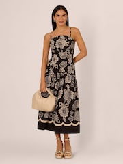 Adrianna by Adrianna Papell Printed Midi Black Dress - Image 3 of 7