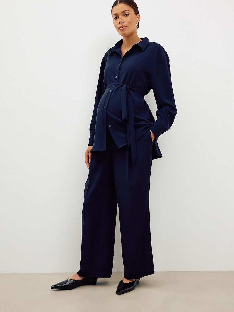 Navy Maternity Belted Shirt - Image 2 of 8