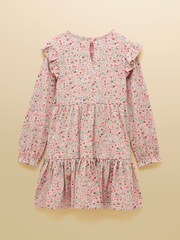 Joules Girls' Evie Pink Long Sleeve Tiered Jersey Dress - Image 2 of 5