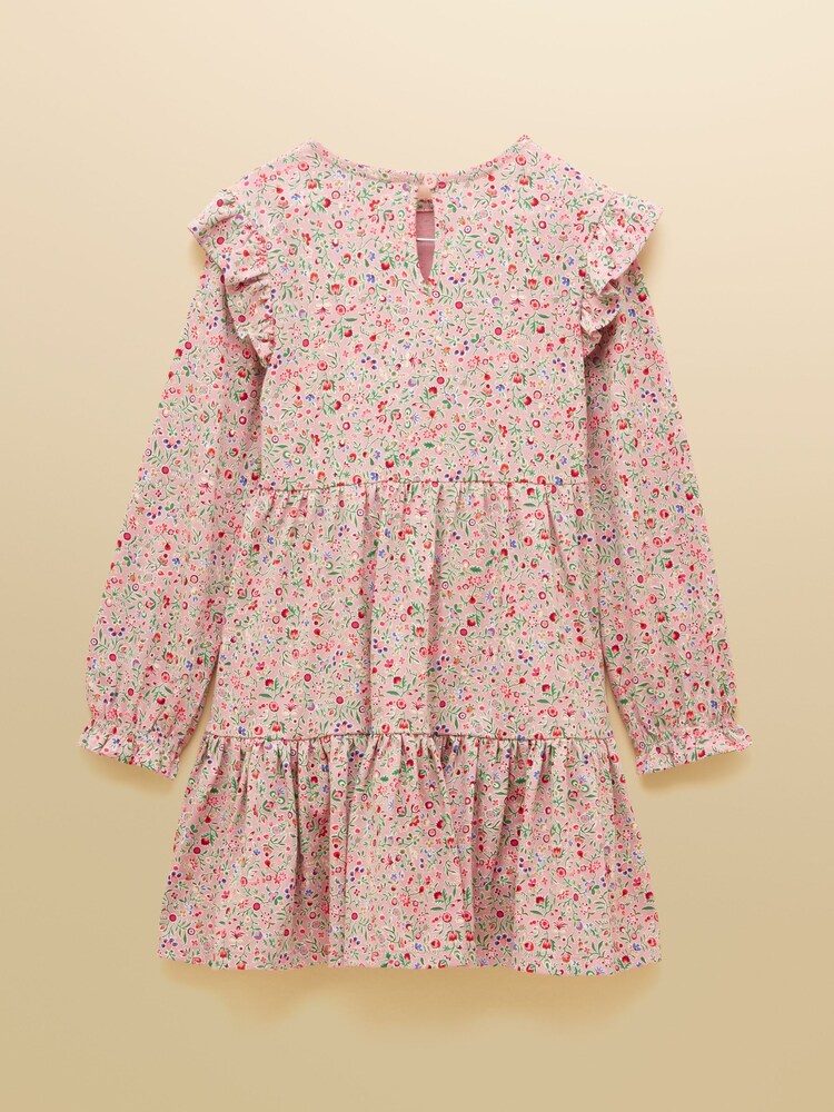 Joules Girls' Evie Pink Long Sleeve Tiered Jersey Dress - Image 2 of 5