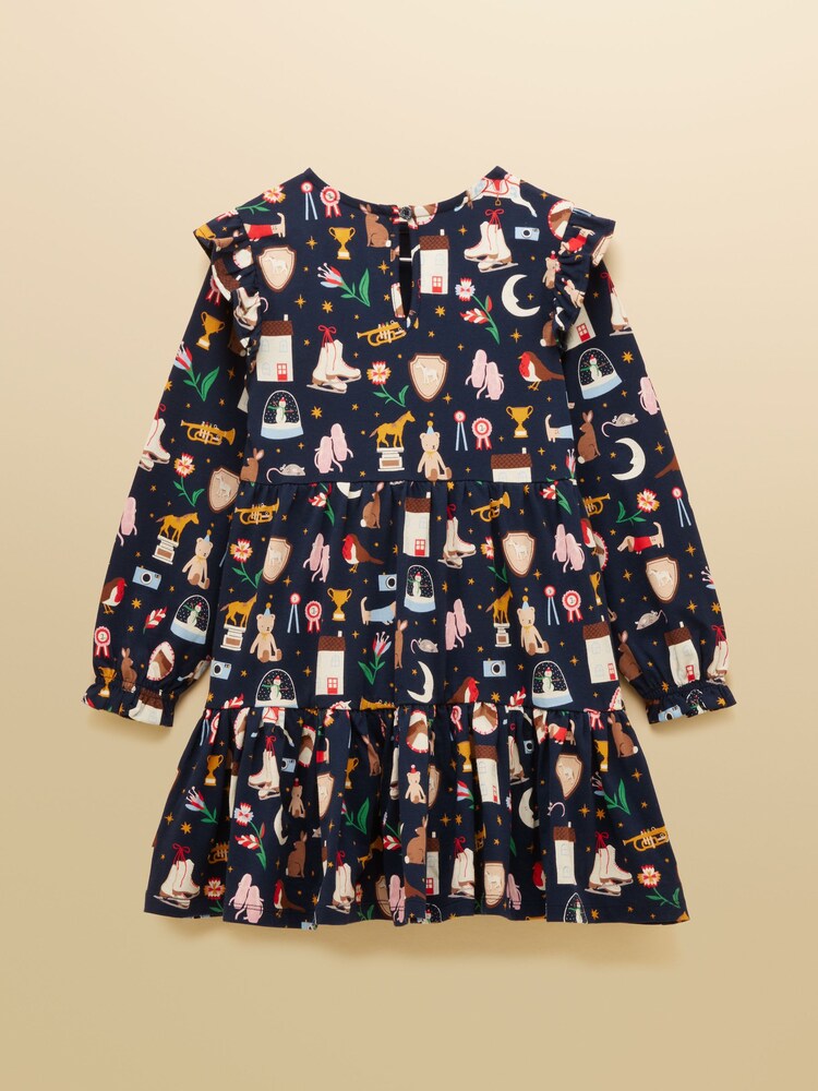 Joules Girls' Evie Navy Long Sleeve Tiered Jersey Dress - Image 2 of 5