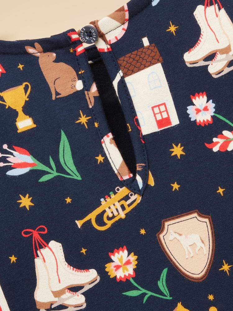 Joules Girls' Evie Navy Long Sleeve Tiered Jersey Dress - Image 7 of 7 Joules Girls' Evie Navy Long Sleeve Tiered Jersey Dress - Image 7 of 7