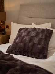 Brown Textured Faux Fur Check Cushion - Image 1 of 5
