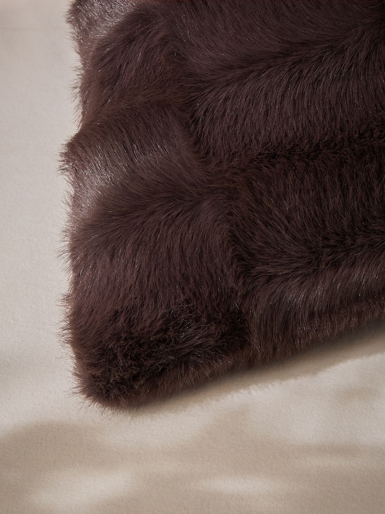 Brown Textured Faux Fur Check Cushion - Image 2 of 5 Brown Textured Faux Fur Check Cushion - Image 2 of 5