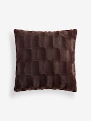 Brown Textured Faux Fur Check Cushion - Image 3 of 5