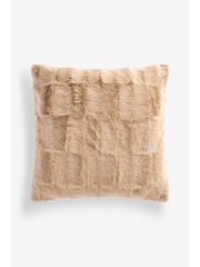 Natural Textured Faux Fur Check Cushion - Image 1 of 6