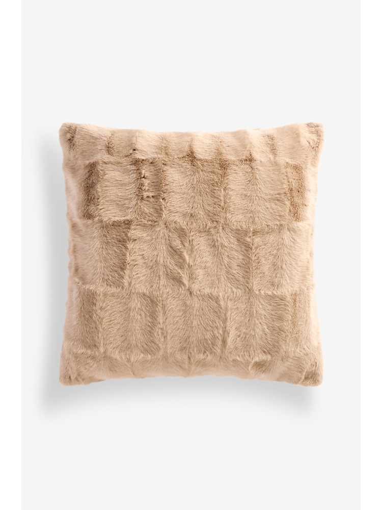 Natural Textured Faux Fur Check Cushion - Image 1 of 6 Natural Textured Faux Fur Check Cushion - Image 1 of 6