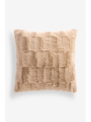 Natural Textured Faux Fur Check Cushion - Image 2 of 6