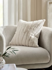 Ivory 50 x 50cm Tiger Cut Faux Fur Cushion - Image 1 of 5