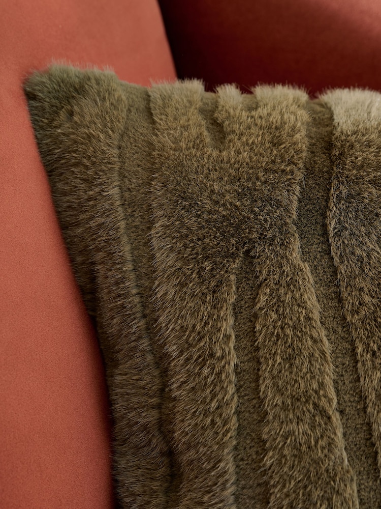 Green 50 x 50cm Tiger Cut Faux Fur Cushion - Image 2 of 5 Green 50 x 50cm Tiger Cut Faux Fur Cushion - Image 2 of 5
