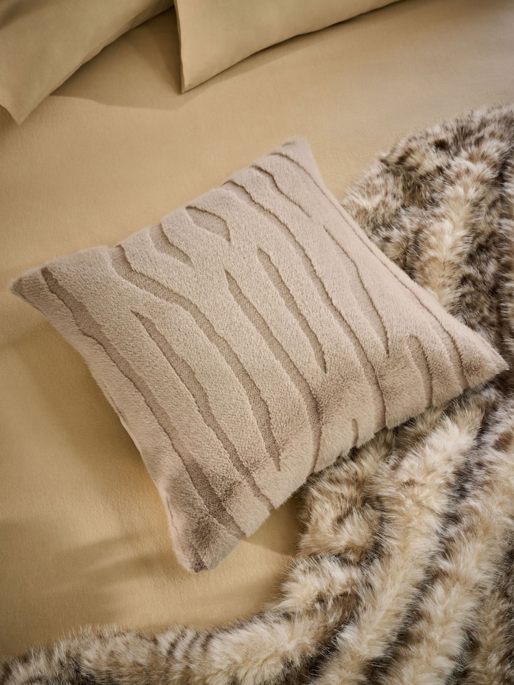 Grey 50 x 50cm Tiger Cut Faux Fur Cushion - Image 1 of 4 Grey 50 x 50cm Tiger Cut Faux Fur Cushion - Image 1 of 4