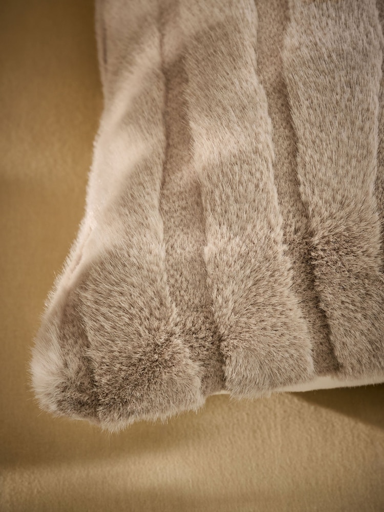 Grey 50 x 50cm Tiger Cut Faux Fur Cushion - Image 4 of 4 Grey 50 x 50cm Tiger Cut Faux Fur Cushion - Image 4 of 4