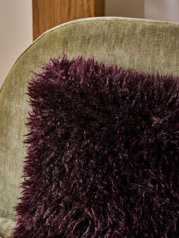 Plum Purple 43 x 43cm Mongolian Faux Fur Cushion - Image 2 of 5 Plum Purple 43 x 43cm Mongolian Faux Fur Cushion - Image 2 of 5