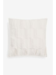 Ivory Textured Faux Fur Check Cushion - Image 2 of 4