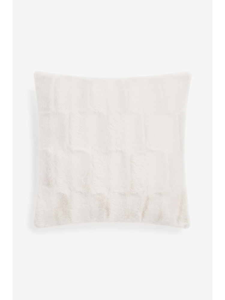 Ivory Textured Faux Fur Check Cushion - Image 2 of 4