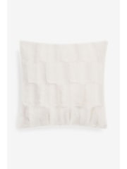 Ivory Textured Faux Fur Check Cushion - Image 3 of 4