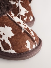 Animal Cow Print Faux Fur Lined Mule Slippers - Image 7 of 8