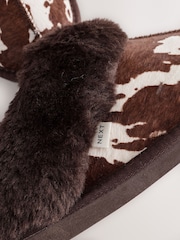 Animal Cow Print Faux Fur Lined Mule Slippers - Image 8 of 8