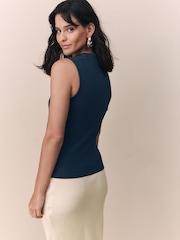 Navy Soft Touch Waist Hard Wear Detailed Sleeveless Top - Image 4 of 8