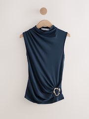 Navy Soft Touch Waist Hard Wear Detailed Sleeveless Top - Image 6 of 8