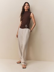 Chocolate Brown Soft Touch Waist Hard Wear Detailed Sleeveless Top - Image 2 of 7