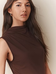 Chocolate Brown Soft Touch Waist Hard Wear Detailed Sleeveless Top - Image 3 of 7