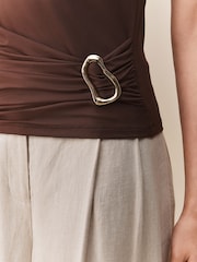 Chocolate Brown Soft Touch Waist Hard Wear Detailed Sleeveless Top - Image 4 of 7