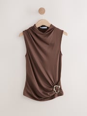 Chocolate Brown Soft Touch Waist Hard Wear Detailed Sleeveless Top - Image 5 of 7