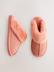 Peach Pink Suede Faux Fur Lined Mule Slippers - Image 5 of 9