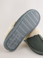 Verde cáqui - Pantuflas Mule Rib com forro de pele sintética e camurça - Imagem 6 de 7