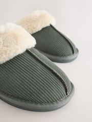 Verde cáqui - Pantuflas Mule Rib com forro de pele sintética e camurça - Imagem 7 de 7