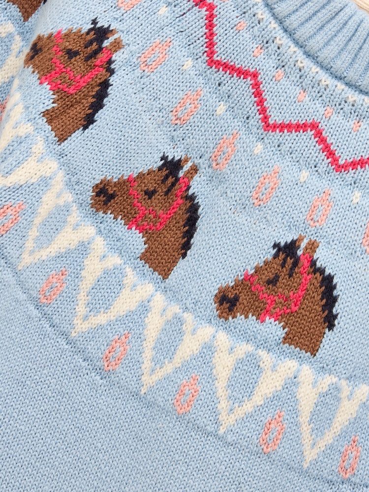 Joules Girls' Fairisle Blue Horse Knitted Jumper - Image 4 of 4 Joules Girls' Fairisle Blue Horse Knitted Jumper - Image 4 of 4