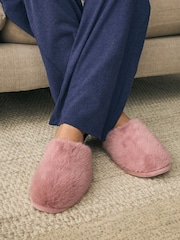 Pink Faux Fur Mule Slippers - Image 3 of 9
