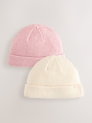 rožnata/Cream - Baby Beanie Knitted Hats 2 Pack (0mths-2yrs) - Slika 1 iz 7