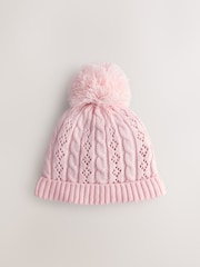 Pink Pointelle Cable Knitted Pom Hat (0mths-2yrs) - Image 1 of 3