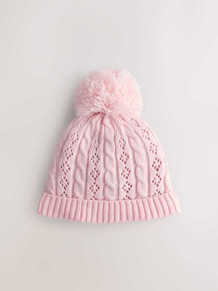 Pink Pointelle Cable Knitted Pom Hat (0mths-2yrs) - Image 1 of 3
