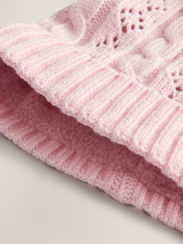 Pink Pointelle Cable Knitted Pom Hat (0mths-2yrs) - Image 2 of 3