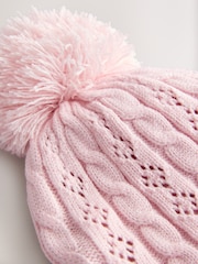 Pink Pointelle Cable Knitted Pom Hat (0mths-2yrs) - Image 3 of 3