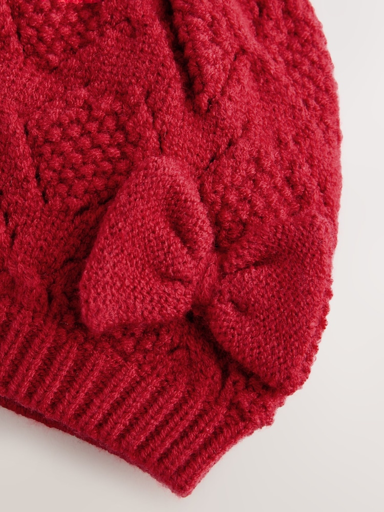 Red Baby Bow Crochet Knitted Hat (0mths-2yrs) - Image 2 of 3 Red Baby Bow Crochet Knitted Hat (0mths-2yrs) - Image 2 of 3