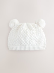 White Baby Double Pom Knitted Hat (0mths-2yrs) - Image 1 of 3
