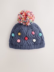 Navy Baby Bright Pom Knitted Hat (0mths-2yrs) - Image 1 of 3
